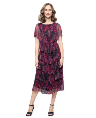 Women's Crew Neck Printed Tiered Dress
