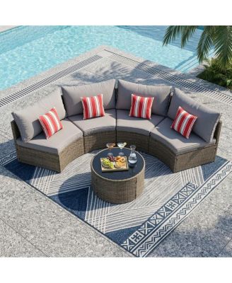 5-Piece Half-Moon Wicker Outdoor Patio Sectional Sofa Set with Table