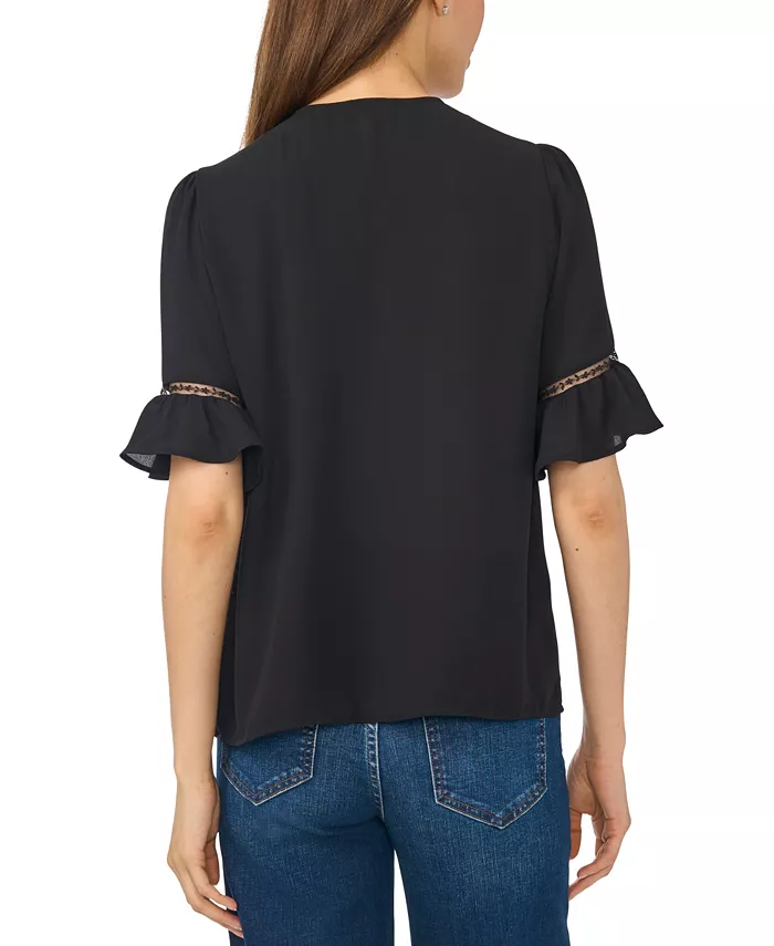 Women's Ruffle-Sleeve Horizontal Lace Insets Top - thumbnail 3
