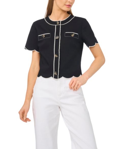 Женские куртки CeCe Short-Sleeve Contrast Scallop Jacket