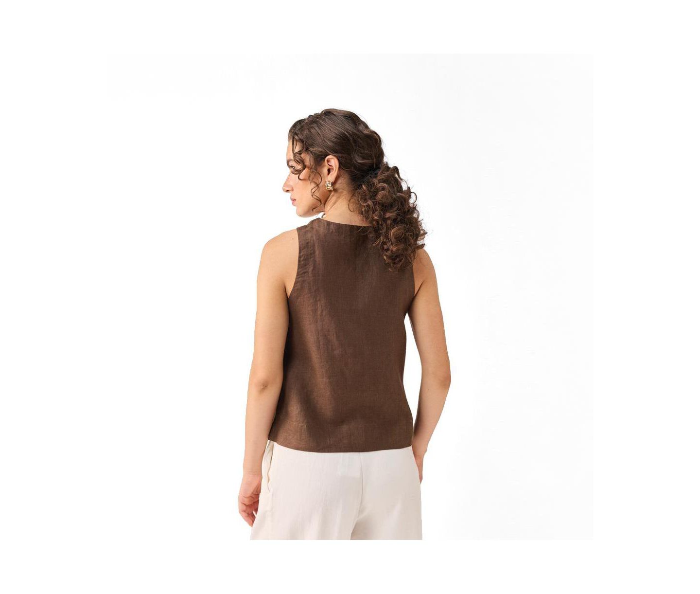 Женский топ Reistor Button Neck, цвет: Шоколадный коричневый — фото 3