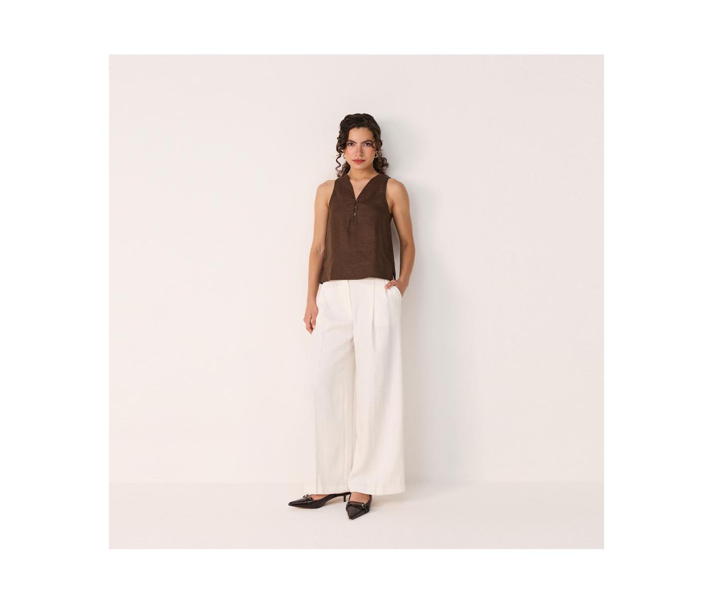 Женский топ Reistor Button Neck, цвет: Шоколадный коричневый — фото 10