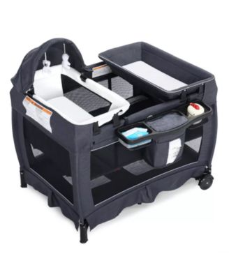 4-in-1 Portable Baby Playard with Bassinet, Changing Table and Canopy