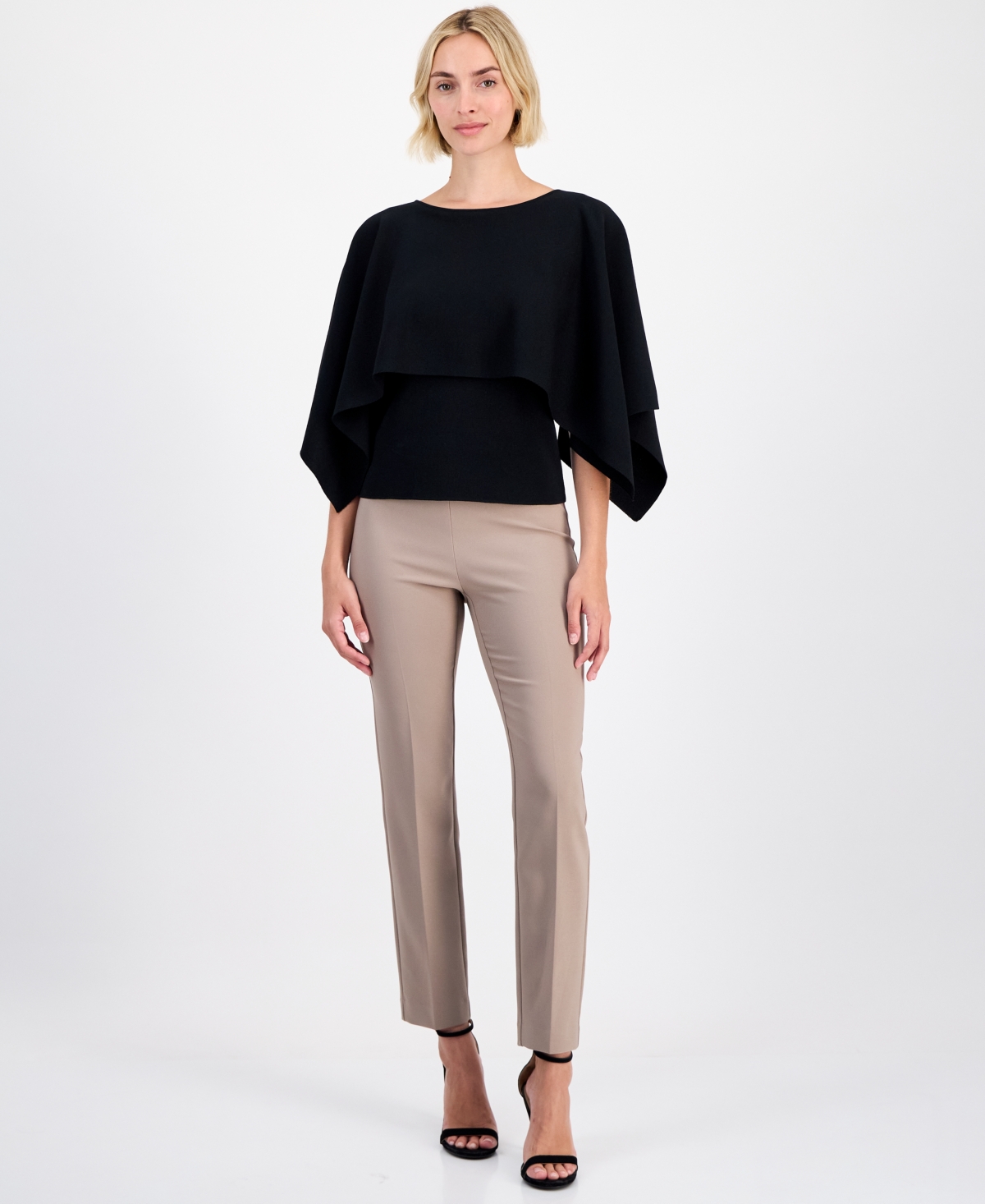 Anne Klein Women's Boat-Neck Cape-Overlay Sweater