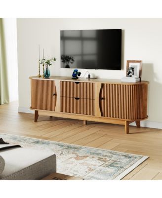 63" TV Stand for TVs Up to 70" - Media Console with 2 Drawers and Storage Cabinets, Built-in Power Outlet and Adjustable Shelf