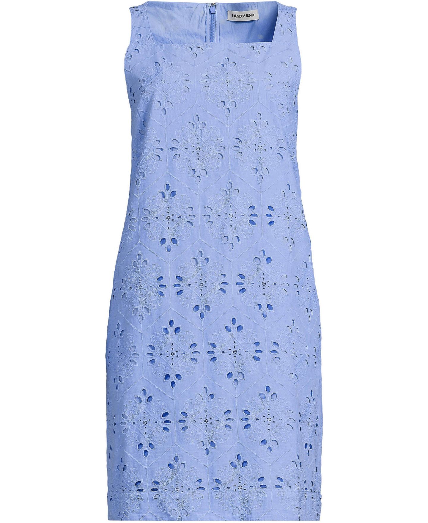 Женское платье Lands' End Sleeveless Eyelet Shift Above the Knee, цвет: Прозрачный синий небесно-голубой — фото 3