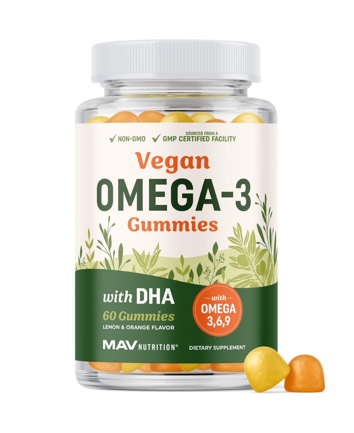 Mav Nutrition Omega 3-6-9 + Dha Gummies with Algae Oil, Flaxseed and Safflower Oil, 60 Gummies