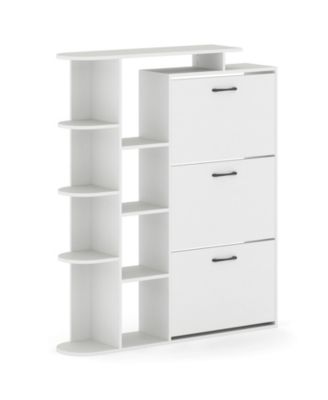 Modern Shoe Cabinet with 3 Flip Drawers and Open Shelves