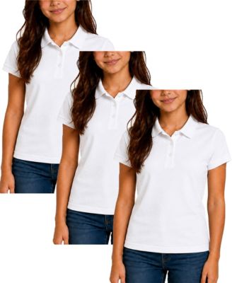 Women's Juniors 3-Button Short Sleeve Stretch Pique Polo Shirts School Uniform-3 Pack