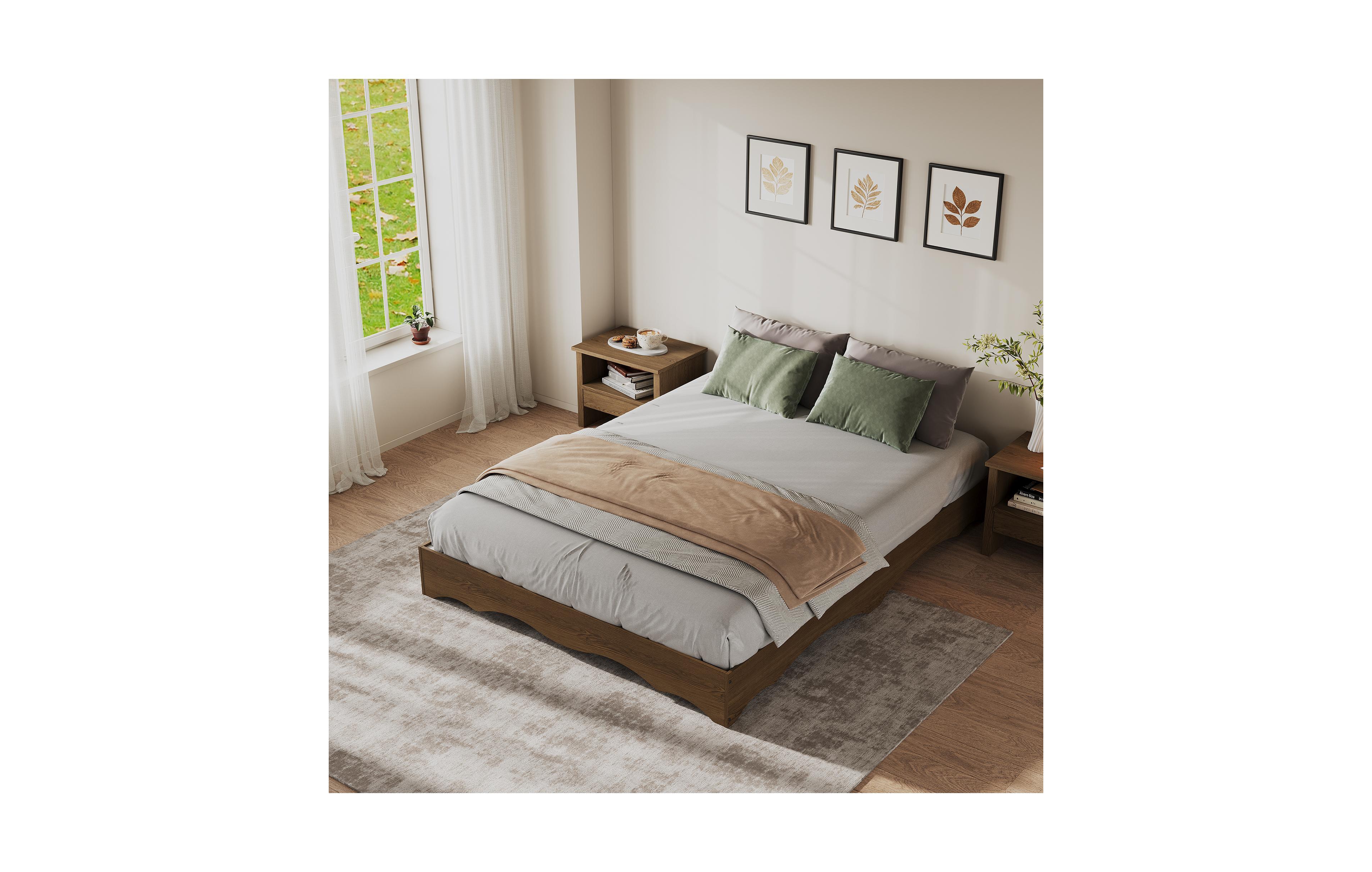 homfan Minimalist Wave Edge Wood Platform Bed Frame - Sturdy and Noise-Free, Easy Assembly, No Box Spring