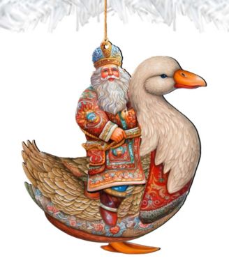 Charming Santa on Goose Christmas Wooden Ornaments Holiday Decor G. DeBrekht