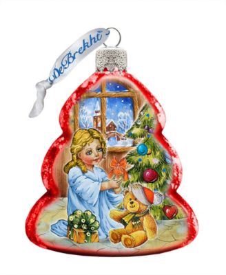 Nativity Santa Angel Glass Ornament