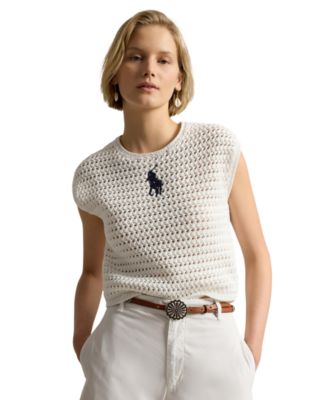 Women's Big Pony Crocheted Cotton Sweater