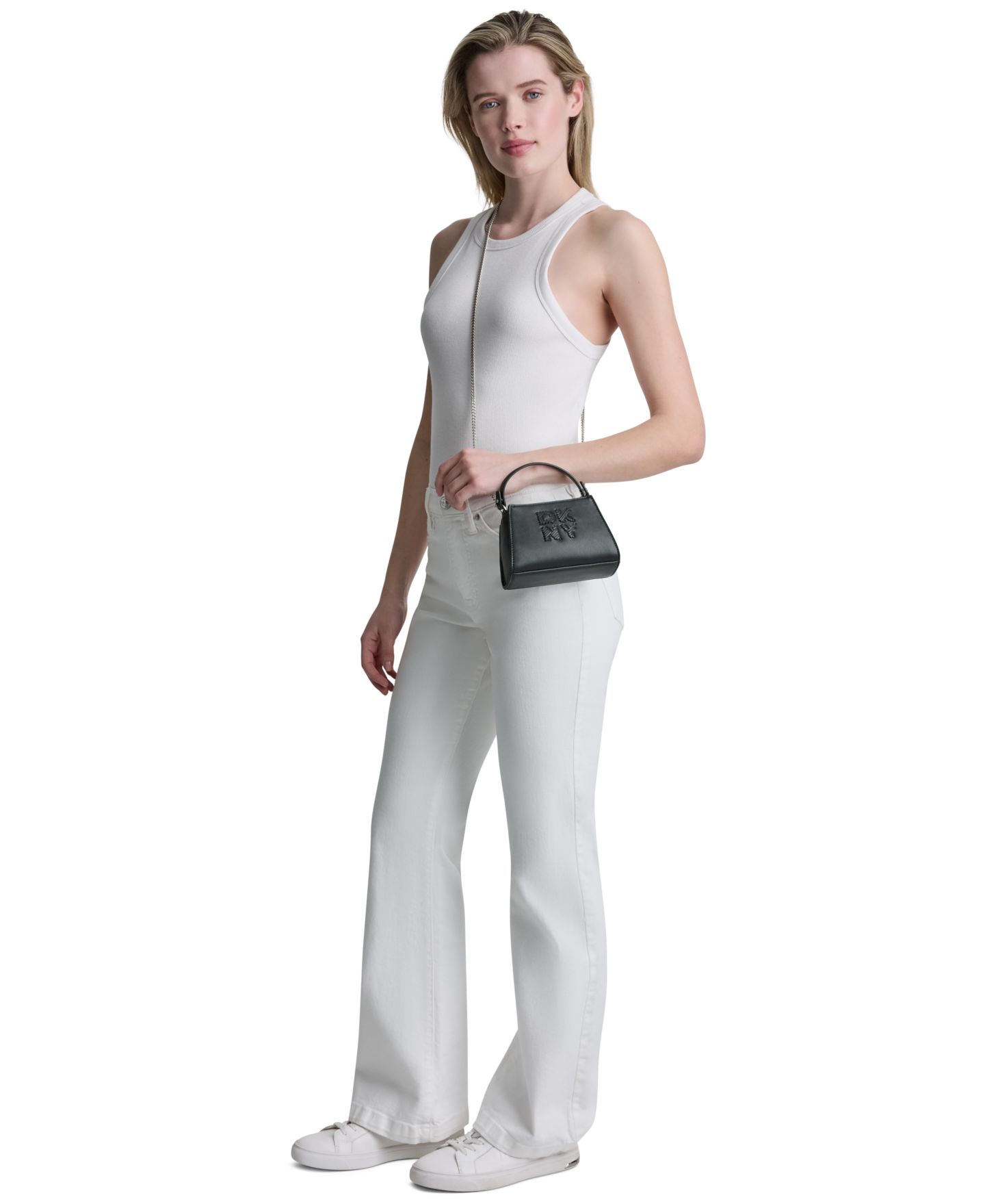 Женская сумка DKNY Foster Zip-Top Mini Crossbody Handbag, цвет: Чёрный / Серебряный — фото 5