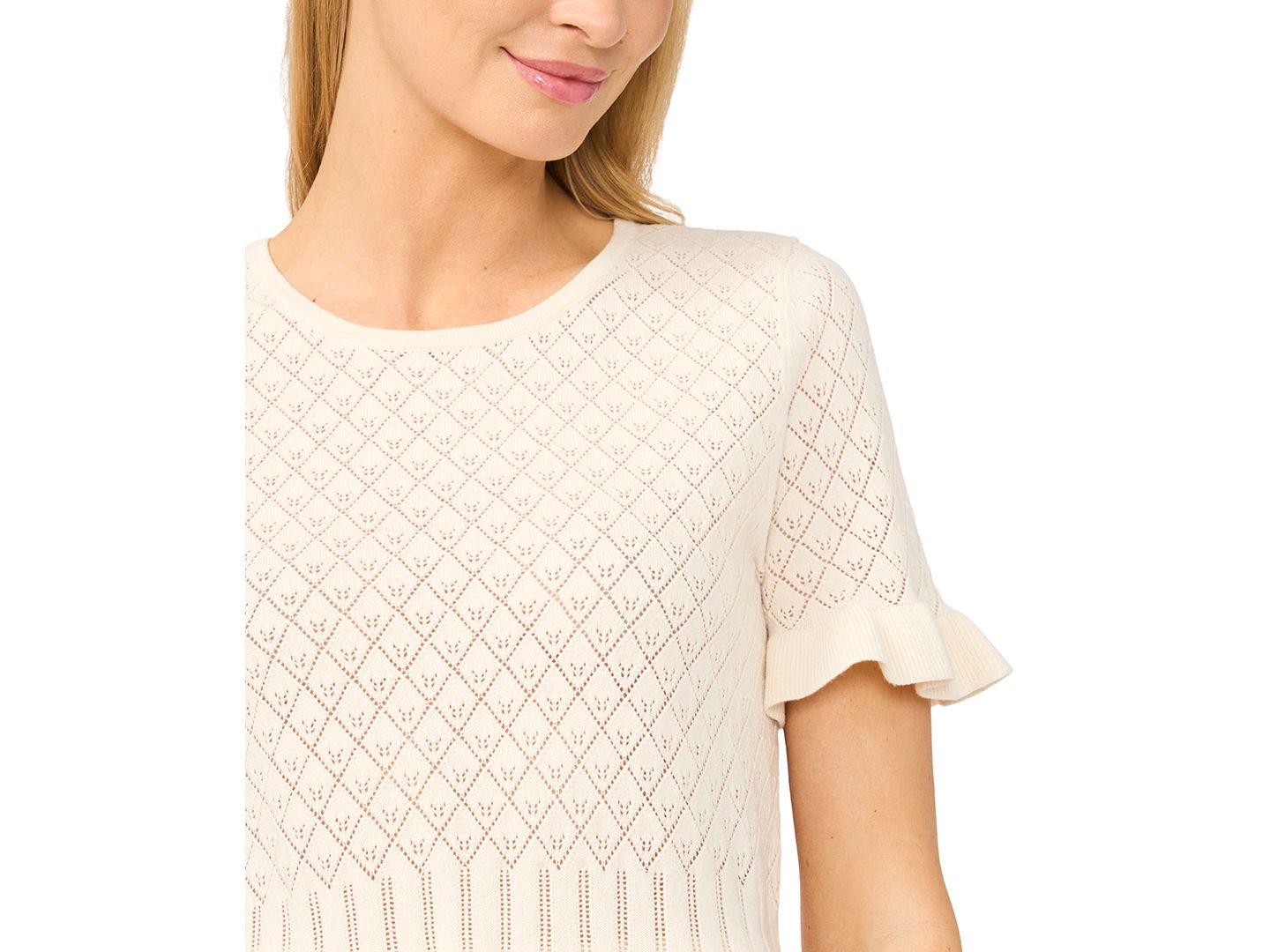 Женский свитер CeCe Short-Sleeve Pointelle, цвет: Чистый белый — фото 2