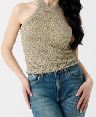 Women's Sleeveless Pointelle Stitch Serina Lurex Sweater