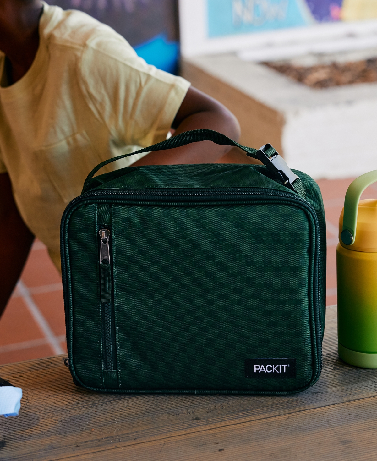 Packit Pack It Freezable Classic 8.25" Lunch Box In Checker Wave Olive