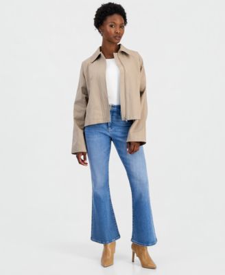 Petite Cropped Trench Cotton-Blend Jacket