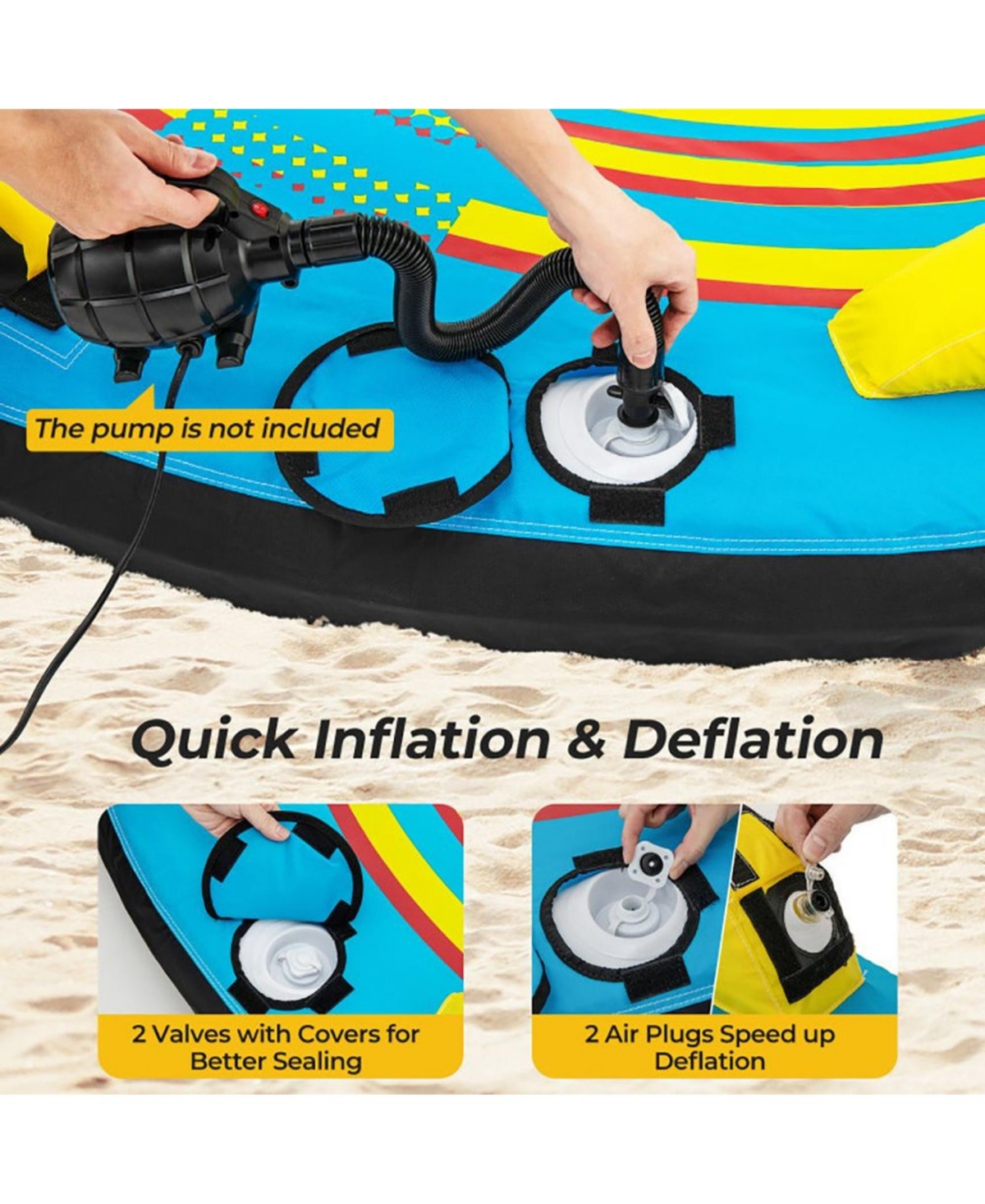 Sevorley 3-Person Inflatable Towable Boat Tube Platform with Double Valves
