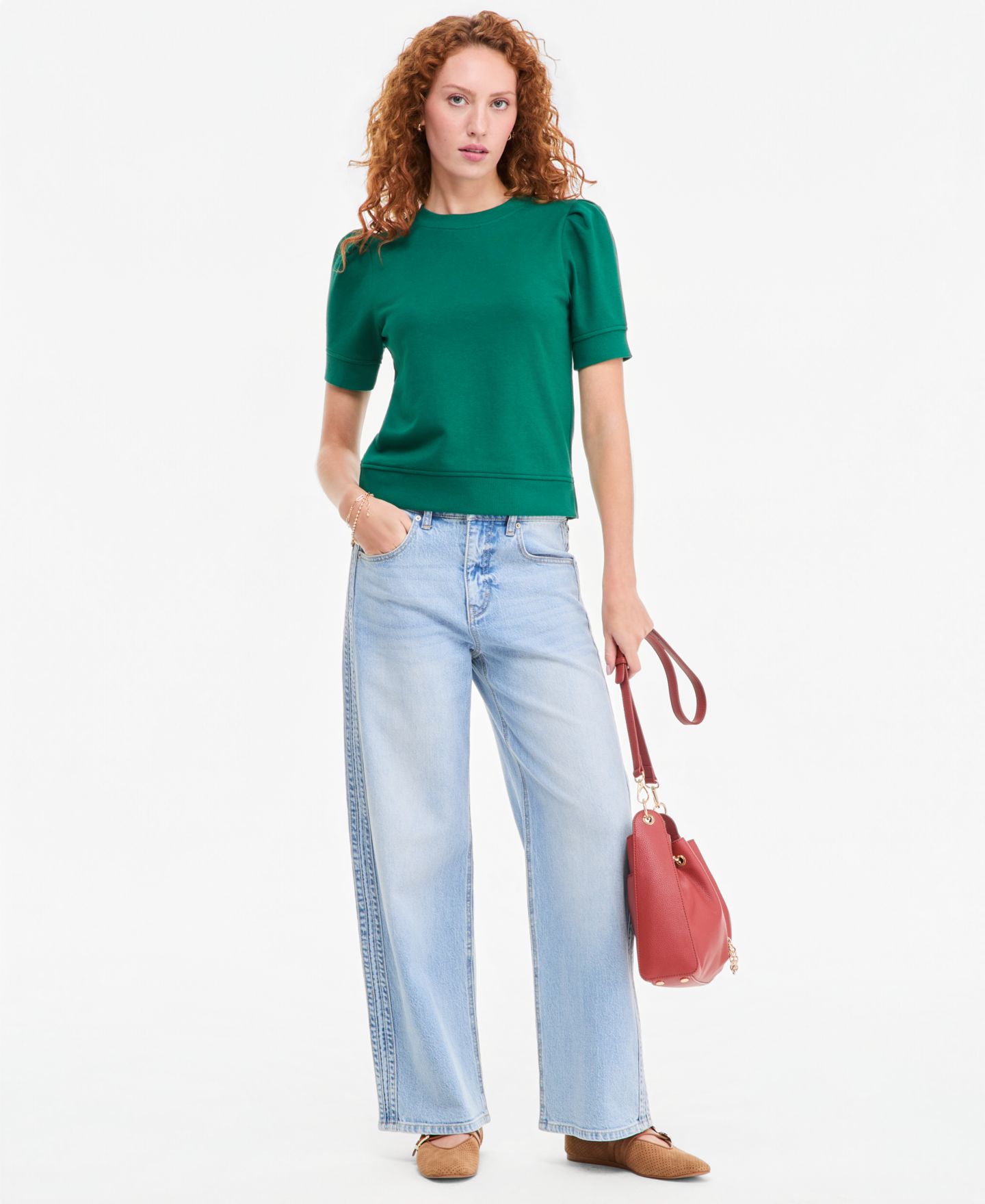 Женская толстовка On 34th Puff-Sleeve French Terry, цвет: Тёмно-зелёный — фото 4