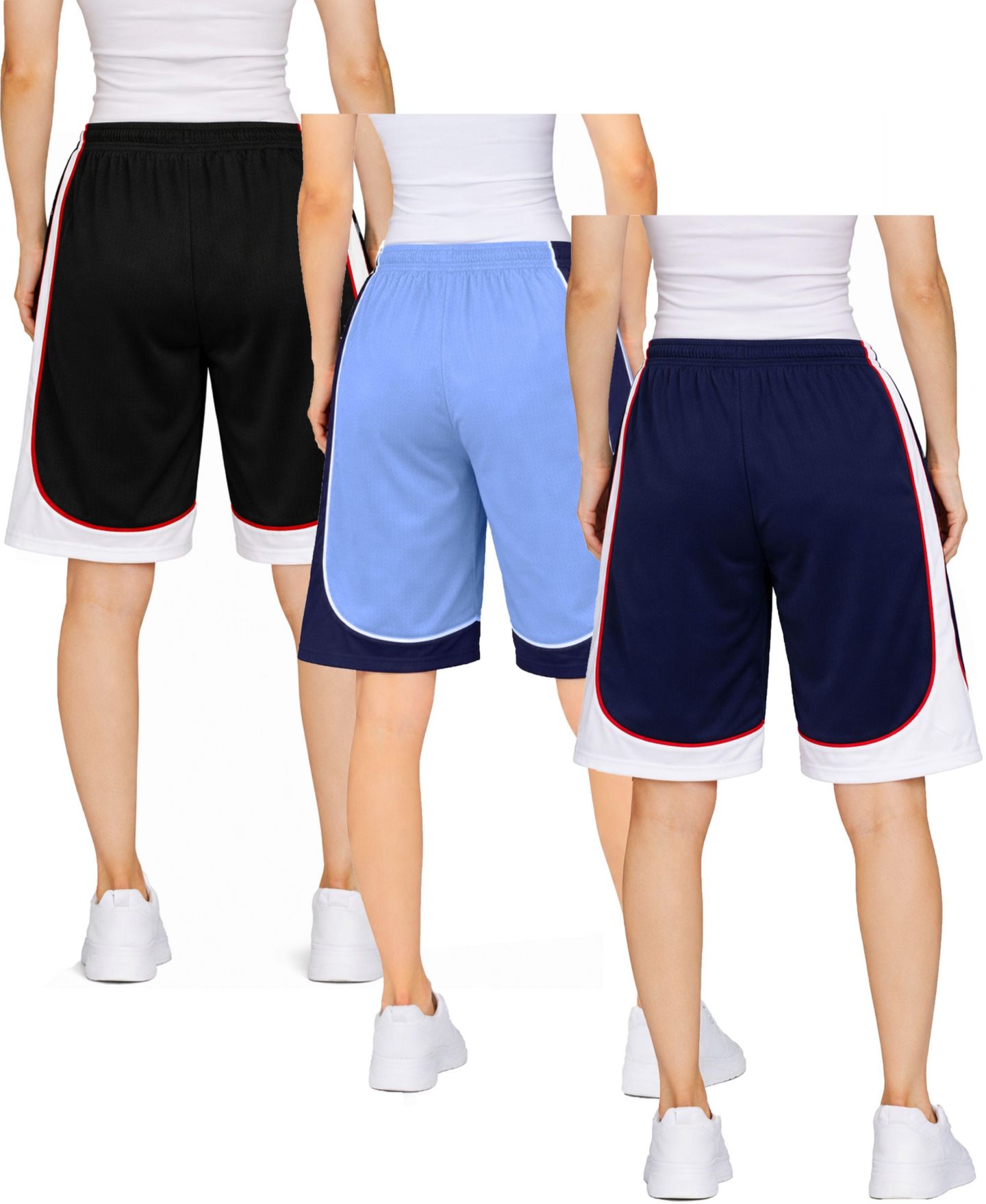 Женские шорты Jump Start Loose Fit Moisture-Wicking Performance Shorts-3 Pack, цвет: Чёрный / Красный синий — фото 3