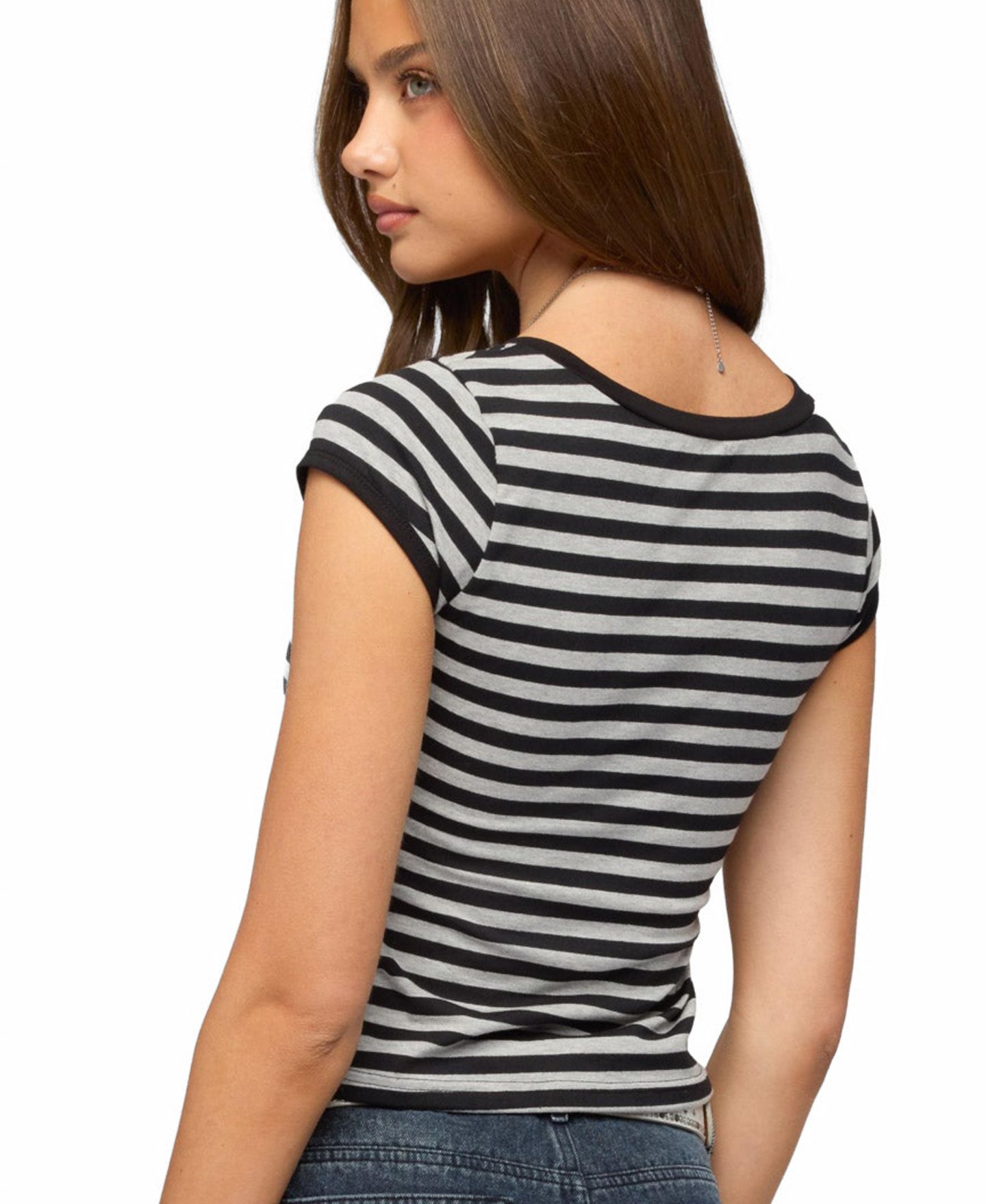 Женская футболка Edikted Laia Striped V Neck, цвет: Чёрный серый — фото 2