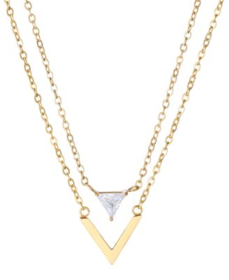 Gold Cubic Zirconia Set of 2 Triangle Pendant Necklace