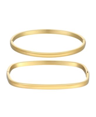 Tarnish Resistant Gold Rectangle and Oval Cuff Set