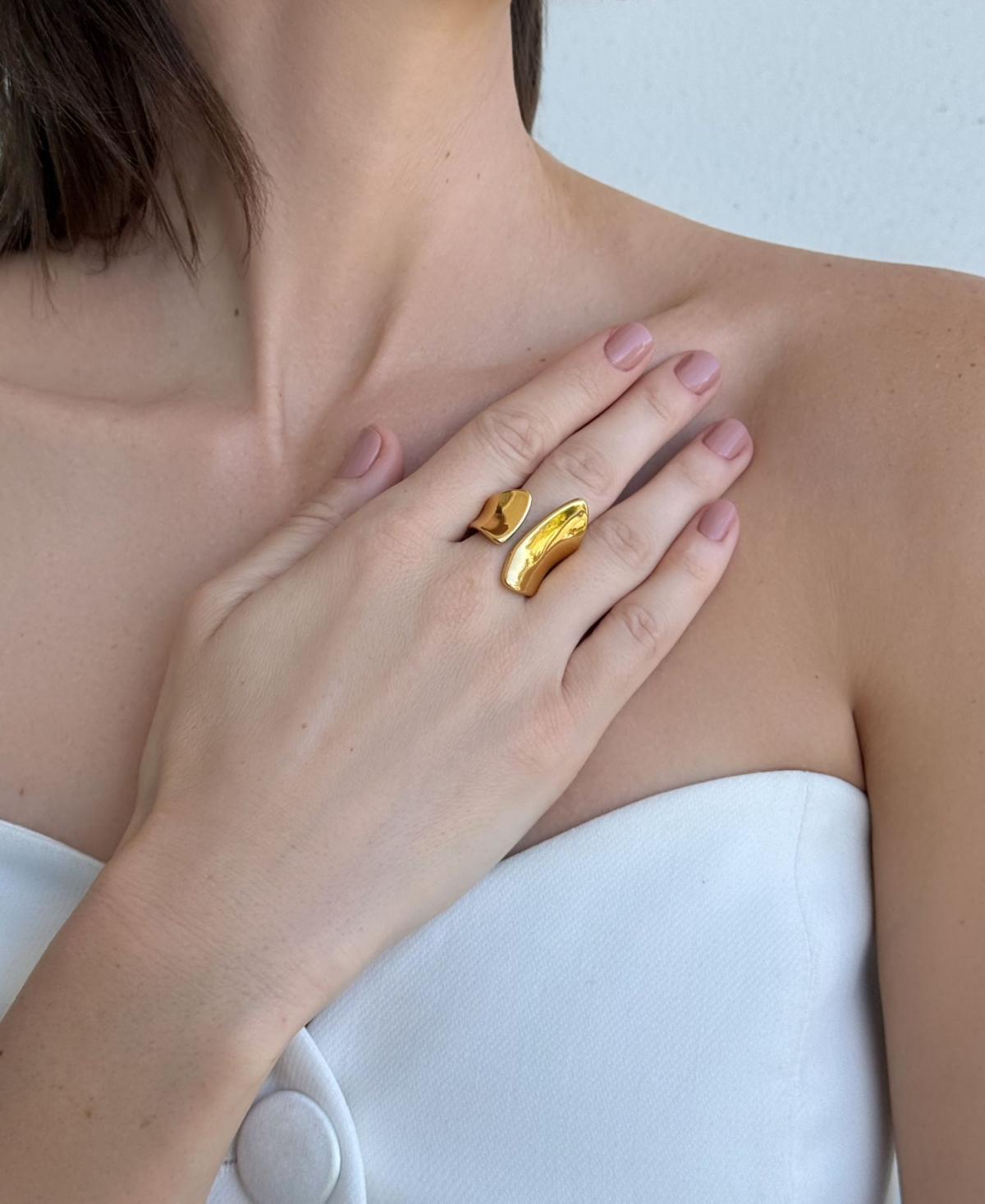 Adornia Tarnish Resistant Gold Open Columns Ring