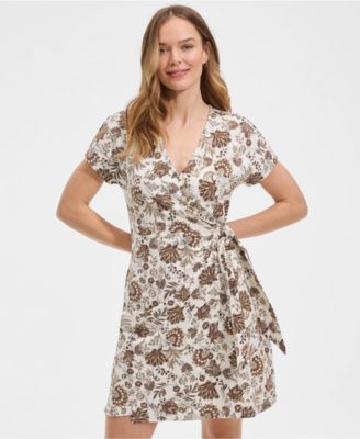 Women's Cotton Modal V Neck Mini Wrap Dress