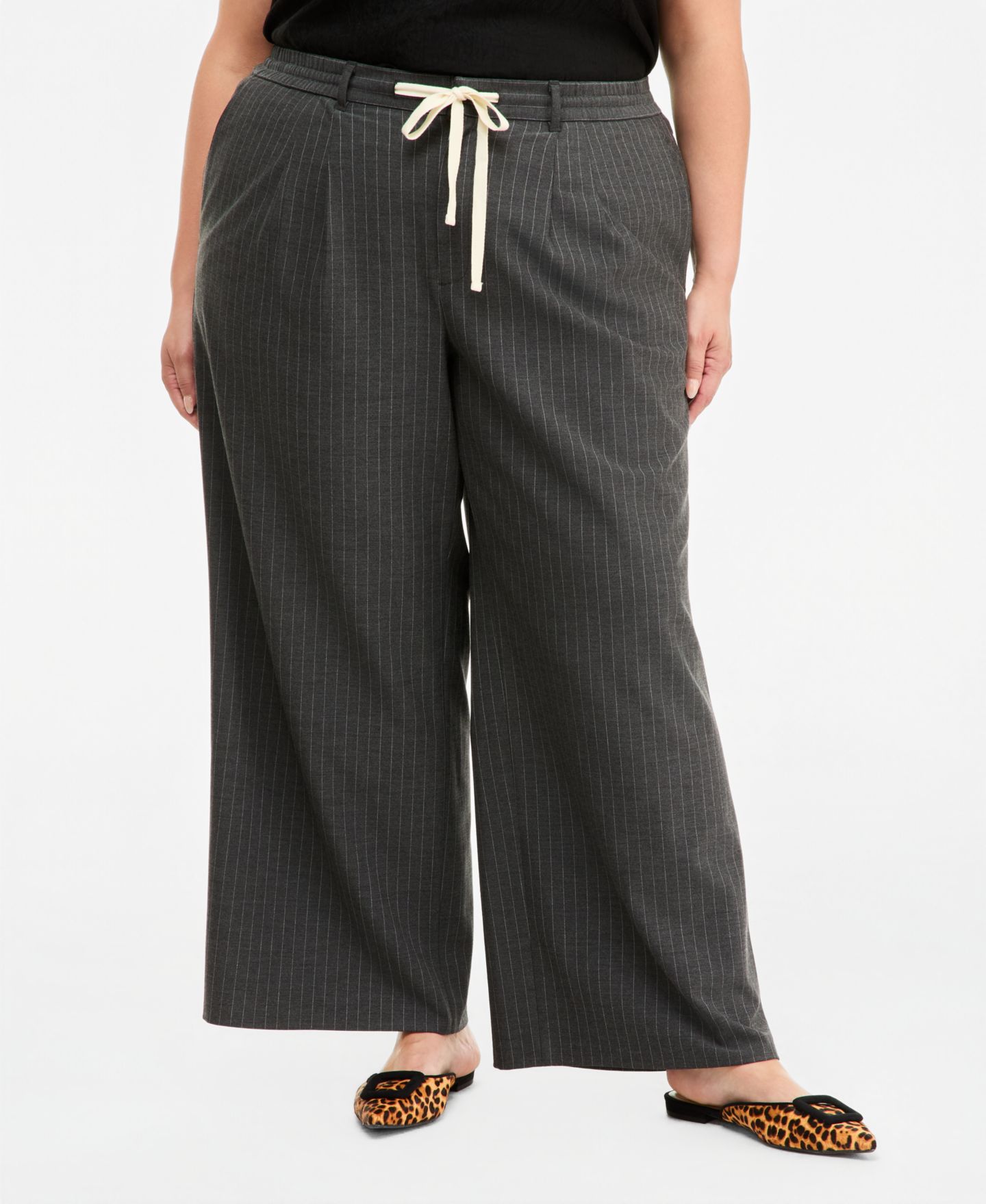 Женские брюки On 34th Trendy Plus Size Drawstring-Waist Wide-Leg, цвет: Угольный — фото 3