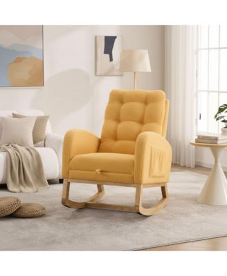 Upholstered High Back Accent Rocking Chair with Footrest and Storage Pocket for Living Room