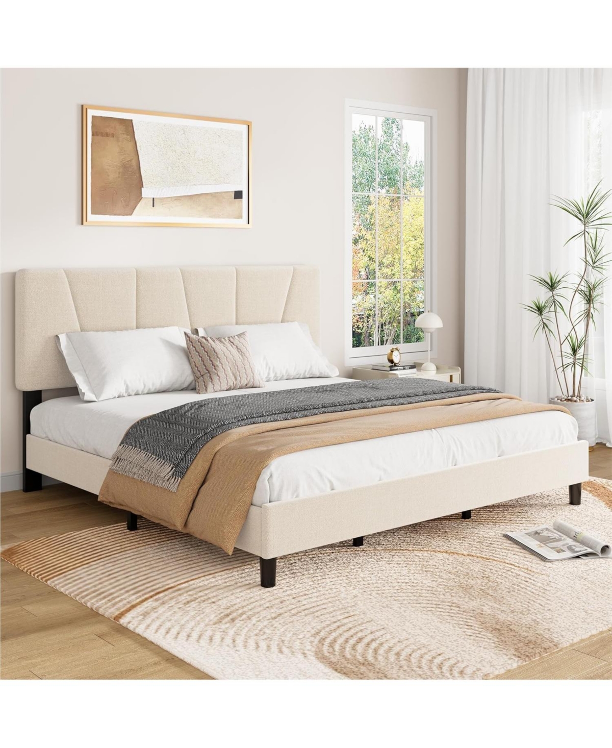 gaomon California Platform Bed Frame with 3-Level Adjustable Headboard