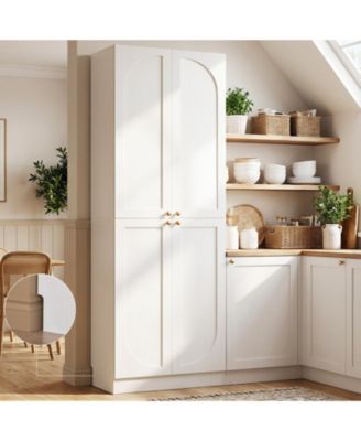 Tall Arch Pantry Cabinet with Doors and Shelves, Wooden Kitchen Cabinet