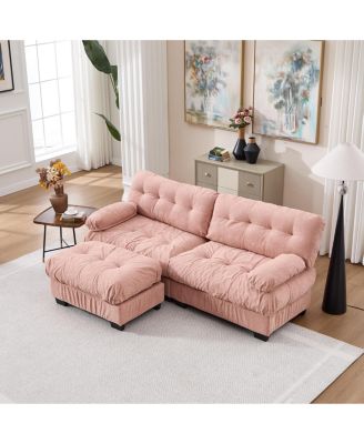Modular Sectional Sofa Cloud Couch, Deep Seat L Shaped Couch with Ottoman,Comfy advanced flannelette Loveseat with 4 Pillows