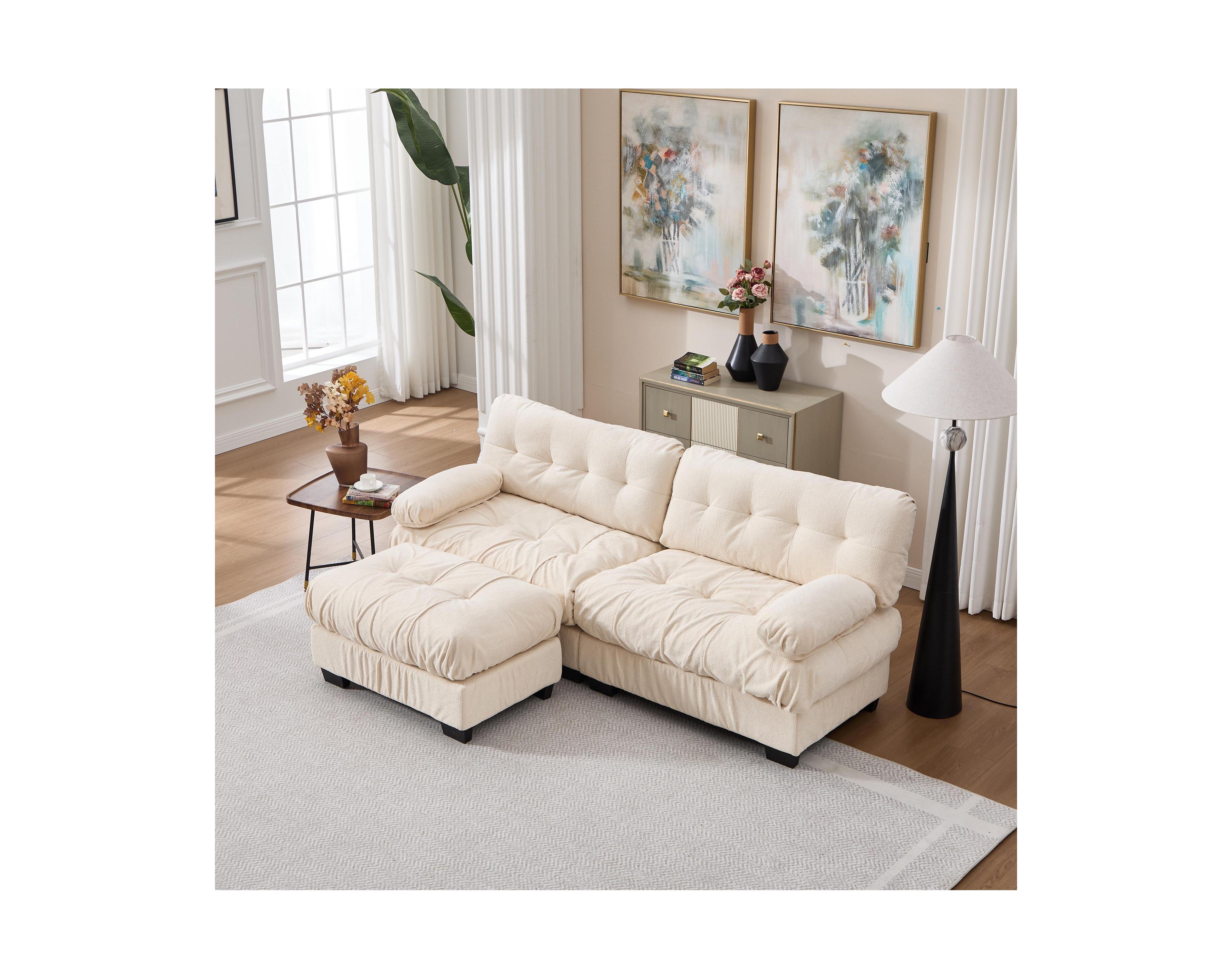 Clihome Modular Sectional Sofa Cloud Couch, Deep Seat L Shaped Couch with Ottoman,Comfy advanced flannelette Loveseat 4 Pillows