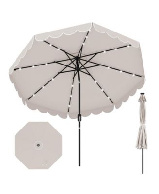 9.3 feet Solar LED Patio Umbrella with 24 Lights Ruffled Canopy and Vented Design