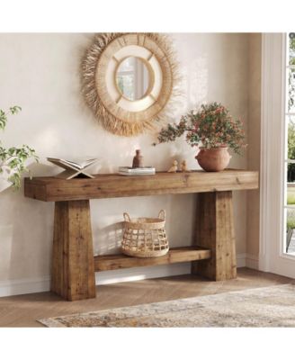 Solid Wood Console Table, 63-Inch EntrywayTable with Storage, Long Wooden Sofa Table Behind Couch for Entryway, Hallway, Foyer, Living Room