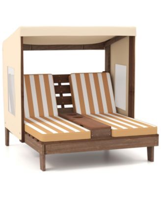 Kids Double Patio Lounge Chair with Detachable Canopy and Cup Holders, 37 x 33.5 in
