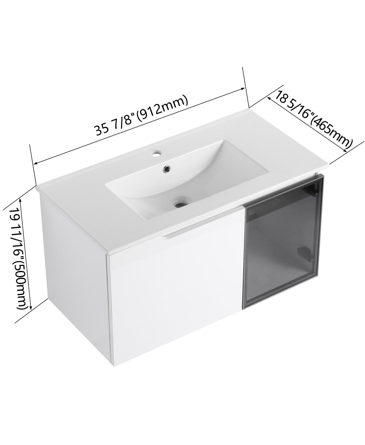 Sillysis Double Sink Wall Mounted Bathroom Vanity with Ceramic Basin, Modern Floating Plywood Cabinet