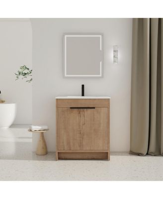 Freestanding Bathroom Vanity with Ceramic Sink, Plywood Cabinet and Adjustable Shelf for Modern Bathrooms