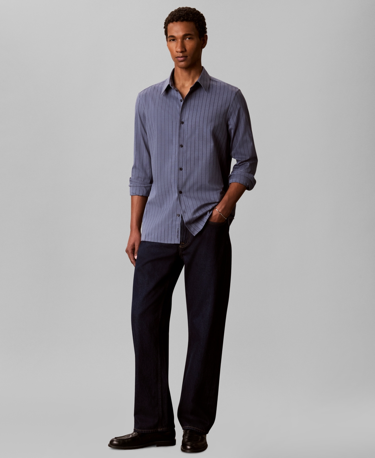 Calvin Klein Men's Pinstripe Classic Long-Sleeve Shirt