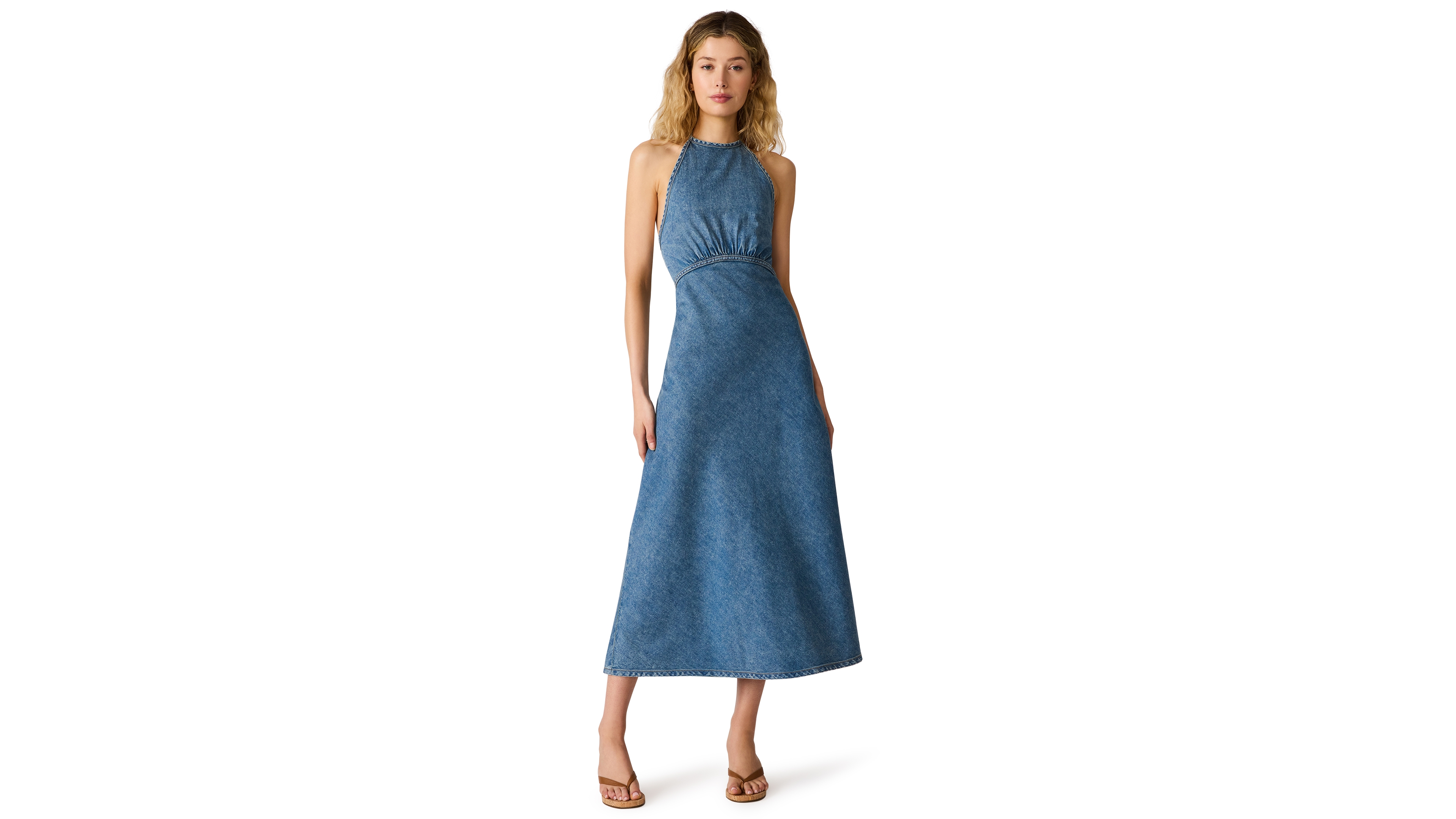 Steve Madden Women's Vilma Halter Neck Sleeveless Midi Dress