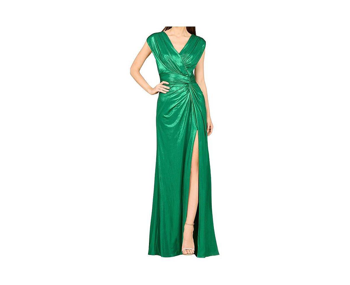 Lara Women's V-Neck Metallic Dress with Slit view 2 — MAYCSS fashion products