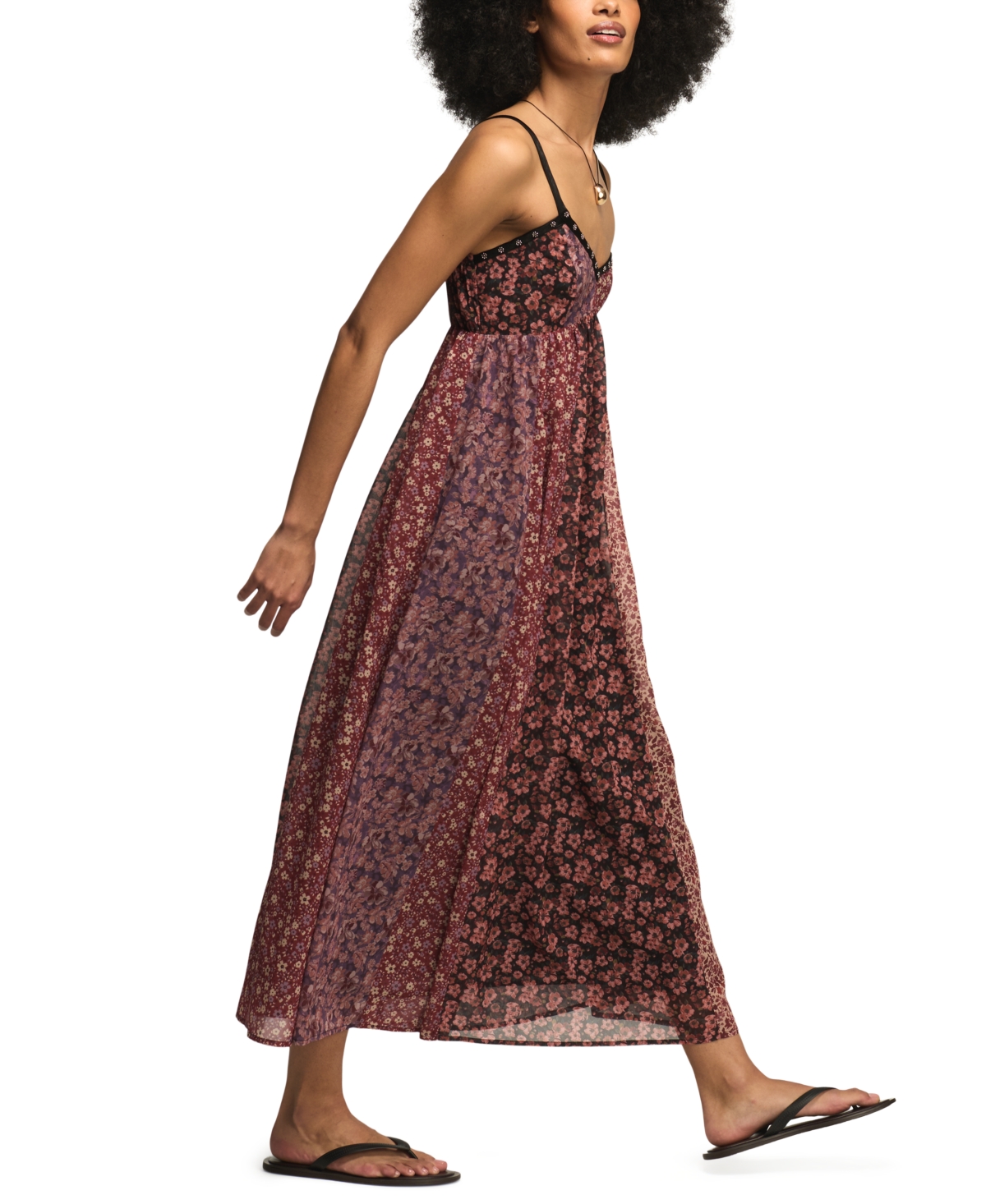 Lucky Brand Women's Print V-Neck Mix Midi Dress