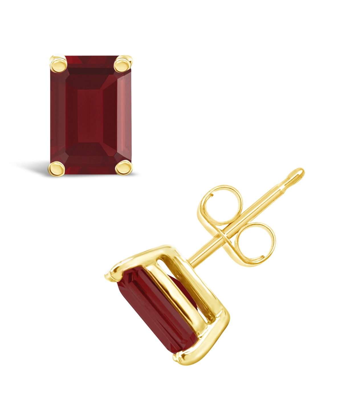 Steven Vardi Inc. 14K Yellow Gold 6x4mm Emerald-Cut Gemstone Stud Earrings - Red