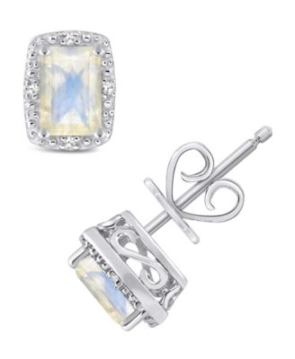 Gemstone and Diamond Accent Stud Earrings in Sterling Silver