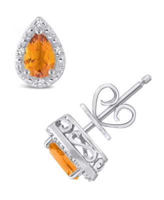 Gemstone and Diamond Accent Stud Earrings in Sterling Silver