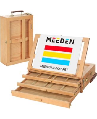 Large Adjustable Artist Tabletop Sketchbox Easel- Multi-Function Solid Beech Wood Storage Box Easel with 3-Drawer for Artist