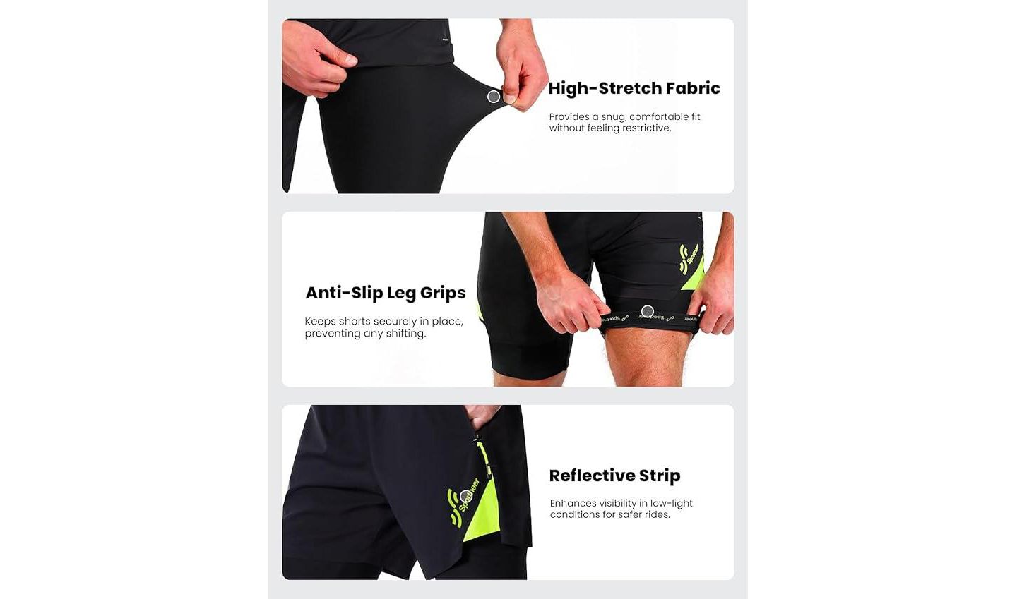 Мужские шорты Sportneer X-Large Bike Shorts for Men - 3D Padded Lightweight MTB Fit Riding Biking Bicycle Biker Shorts with Zipper Pockets, цвет: Чёрный — фото 6